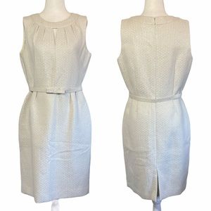 Tahari High Neck Dress  White Silver Petite 10